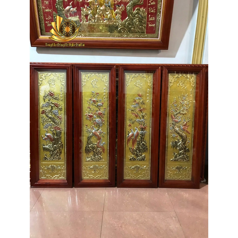 Tranh Tứ Quý Bằng Đồng ✅ FREESHIP ✅ Kích Thước 100x40cm Treo Tường Thúc Nổi Liền Mê Hàng Dày Cao Cấp Đồ Đồng Đại Bái