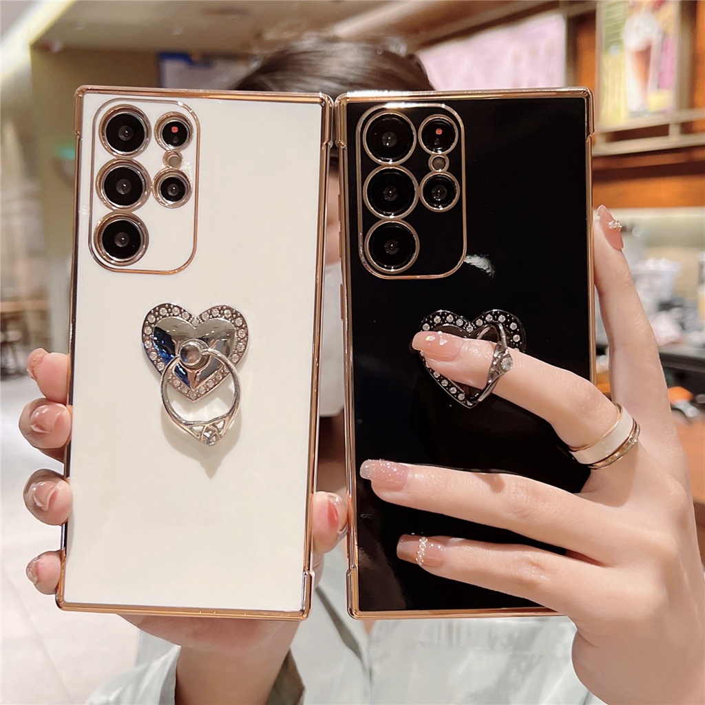Mạ Nhẫn Trái Tim Tình Yêu Dành Cho Samsung Galaxy A55 A35 A24 A25 A15 A14 A13 5G A54 A53 A52 A34 A23 A52 A33 A12 Vỏ Điện Thoại Silicon Đứng