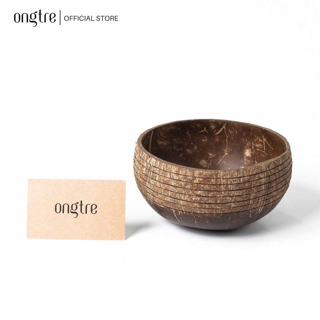 Bát Gáo Dừa ONGTRE Chạm Khắc Hoa Văn - Bát Salad, Tô Dừa Đựng Hoa Quả, Ăn Healthy, Decor, Coconut Bowl
