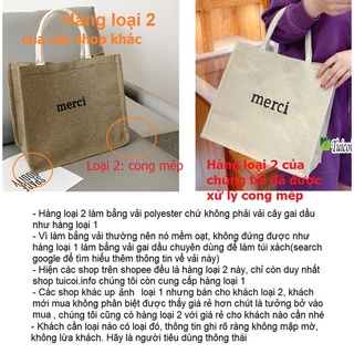 Túi cói merci loại 1 màu sáng, có đệm đáy giữ form túi, có lót