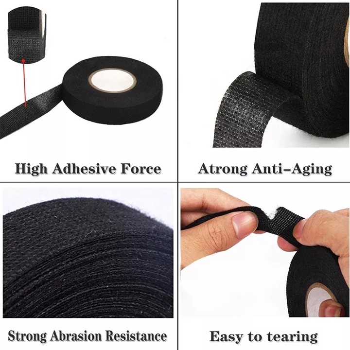 Băng dính vải chịu nhiệt dùng quấn dây điện ô tô - Băng keo vải cuộn 15m/19m- Băng dính cách điện cách âm cách nhiệt