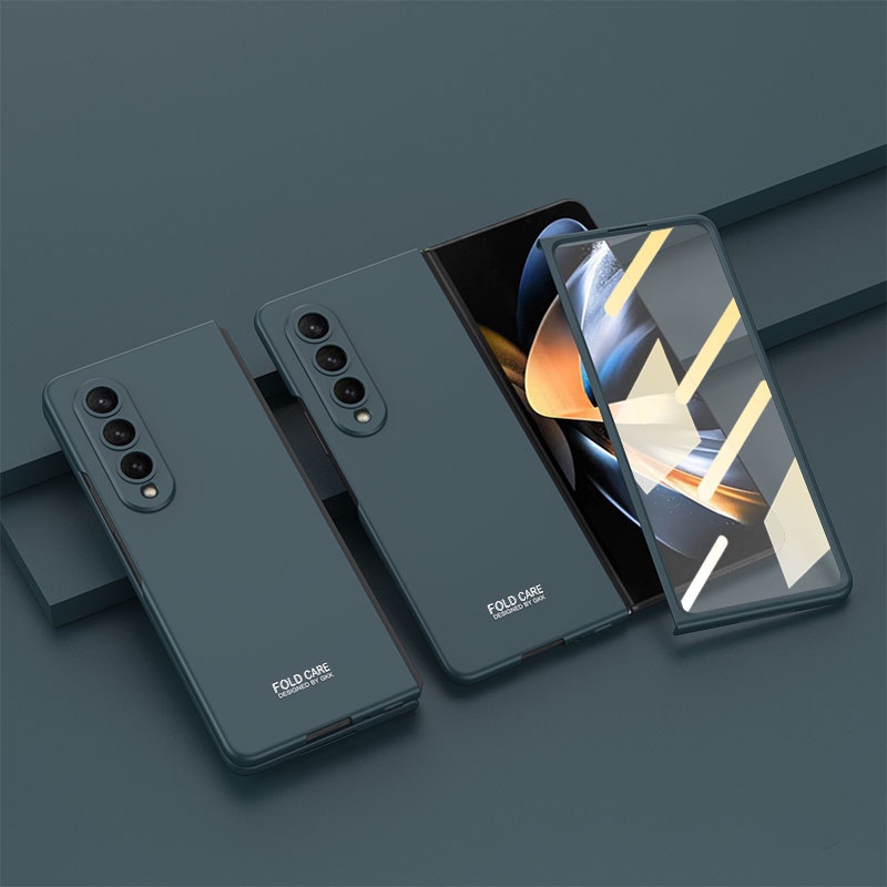 Ốp Điện Thoại Chống Sốc Z Fold 7 6 4 5G 360 Bảo Vệ Toàn Màn Hình Kính Cường Lực Cho Samsung Galaxy Fold 5 Matte PC Cover