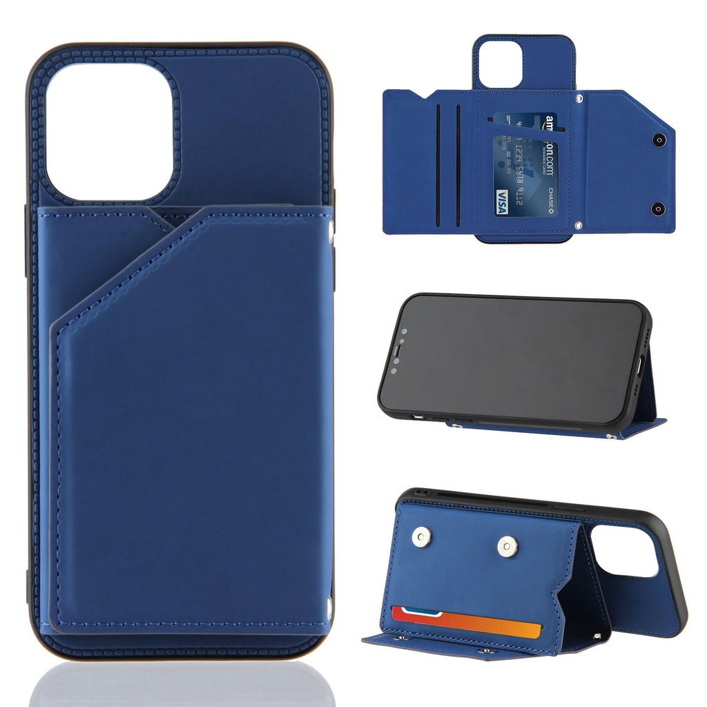 For Ốp điện thoại mặt da mềm màu trơn có ví đựng thẻ thích hợp cho iPhone 13 Pro Max Mini 6.7 6.1 5.4