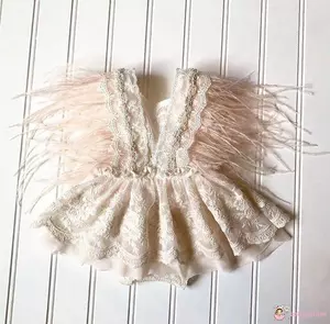 Áo liền quần không tay phối ren tua rua kiểu công chúa cho bé gái 0-24 tháng
