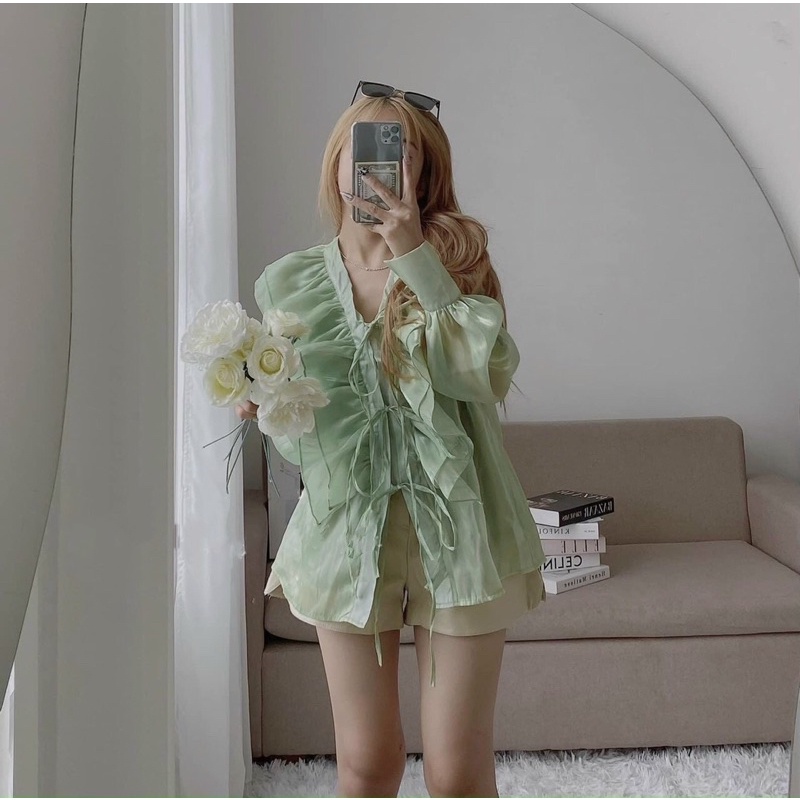 Áo bèo form dài 2 màu phong cách tiểu thư