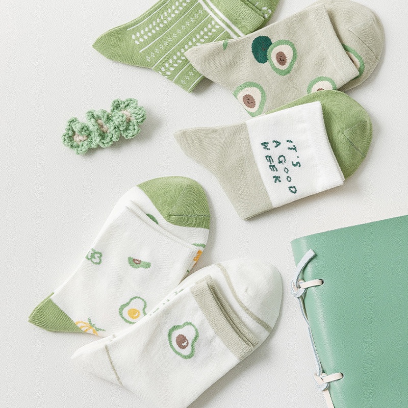 Tất vớ trắng nữ cổ cao thời trang HANASO bộ sưu tập trái bơ dễ thương chất cotton co giãn thoáng khí hợp mùa hè TD043