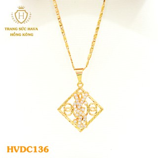 Dây Chuyền, Vòng Cổ Nữ Mặt Đính Đá Màu Trắng Xi Mạ Vàng Non Cao Cấp - Trang Sức Hava Hong Kong