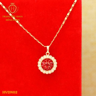 Dây Chuyền, Vòng Cổ Nữ Mặt Đính Đá Đỏ Xi Mạ Vàng Non Cao Cấp - Trang Sức Hava Hong Kong - HVDN02