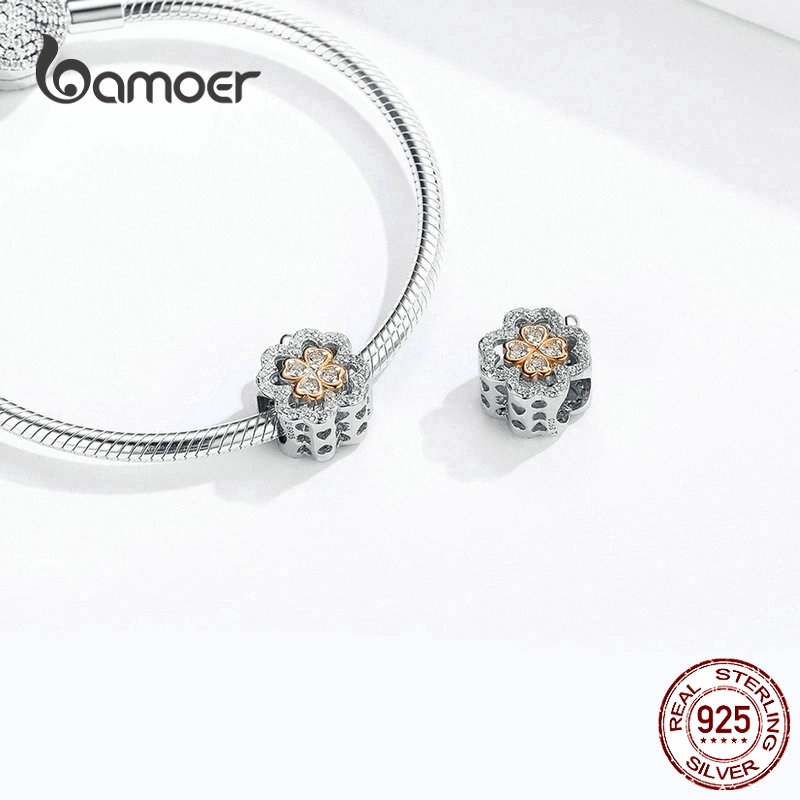 Bamoer Mặt Vòng cổ Hình Cỏ Bốn Lá May Mắn Màu Bạc/Vàng/Xanh Lá/Bạc 925