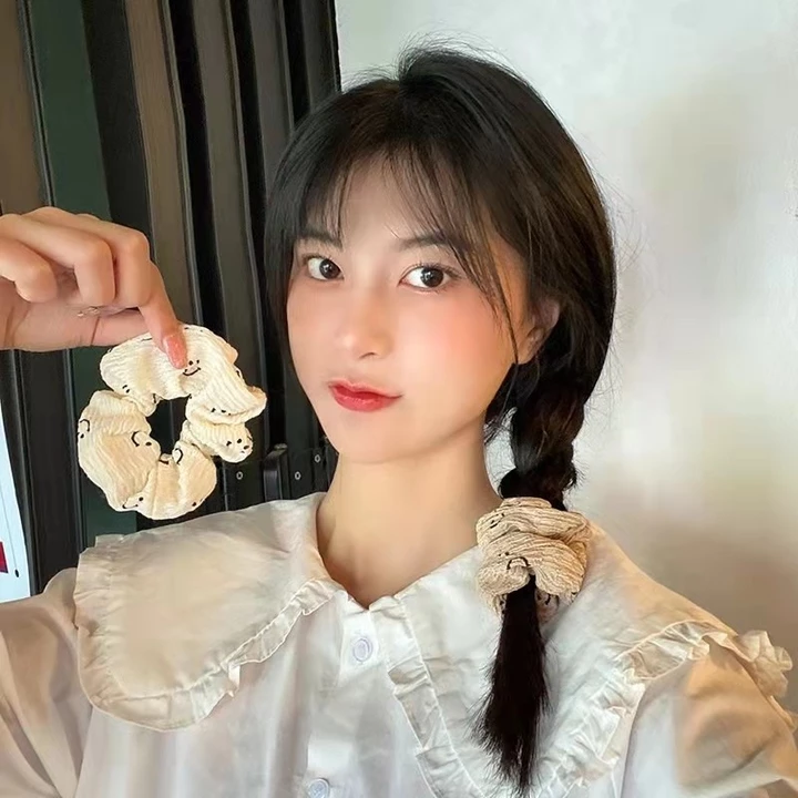 Vòng tóc scrunchie mặt cười 2025 - Vòng tóc bản to đơn giản dễ thương, phụ kiện tóc nữ tính ngọt ngào, scrunchie kiểu hàn thời thượng