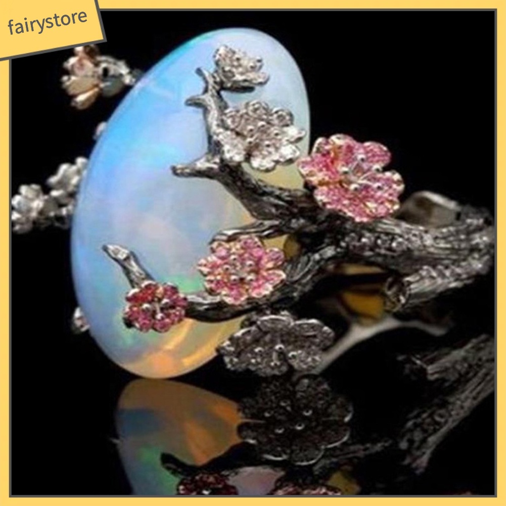 Nhẫn Đeo Tay Đính Đá Opal Nhân Tạo Phong Cách Cổ Điển Xinh Xắn