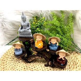 Set bộ tượng Bổn Sư Thích Ca cùng các Chú Tiểu Nón Lá và Đế tượng Tài Lộc Phát