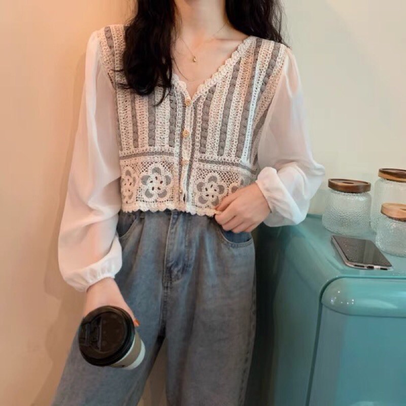 Áo croptop hoa đan