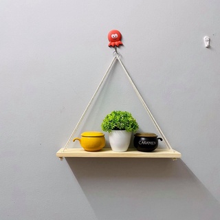 Kệ gỗ  thông tự nhiên treo tường có dây phong cách retro DIY dây trắng