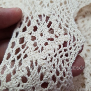 2 mét Dây ren móc chỉ cotton màu vintage số 43 bản 45mm, phụ kiện may mặc, trang trí