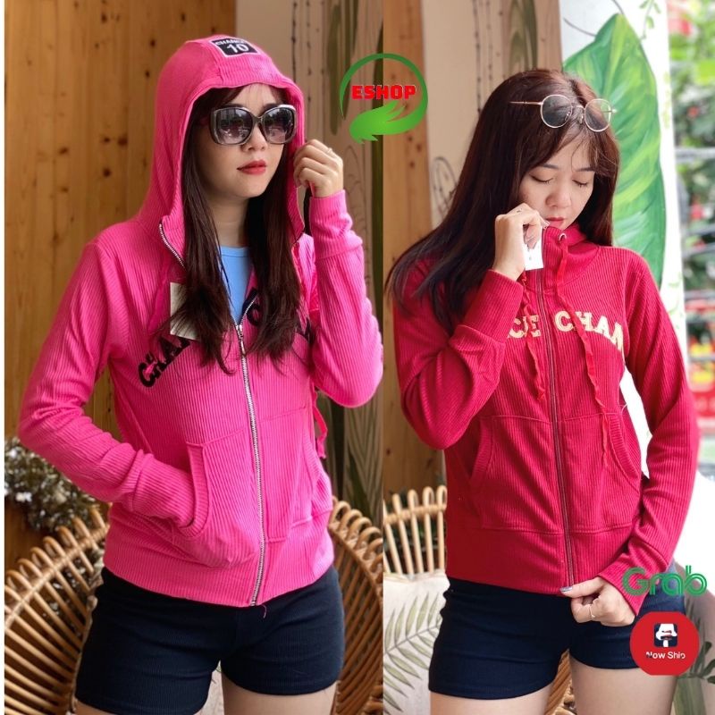Áo khoác nữ khoát chống nắng form rộng có mũ dày đẹp bigsize thun gân siêu mát cá tính dây kéo giá rẻ nhất ESHOP AK02