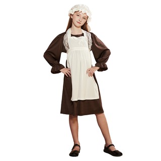 Trang phục thời Victoria cho trẻ em Cô gái Cinderlla Rags Nông dân trang phục phục vụ Cosplay Halloween Maid Fancy Dress For Girls Victoria Apron With Hat