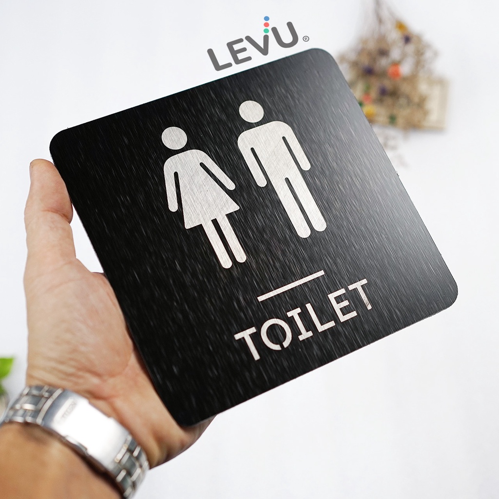 Bảng nhôm alu cao cấp dán tường WC - Toilet - Restroom - Men - Women khắc laser siêu nét