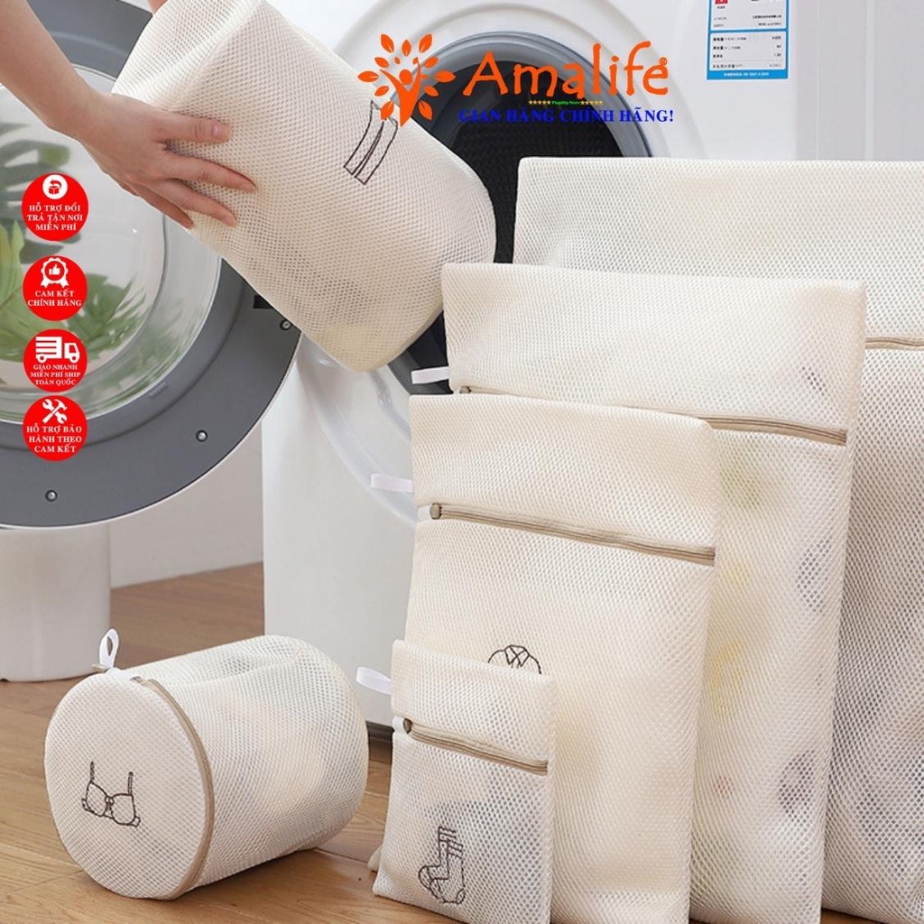 Ảnh Bộ 6 Túi Giặt 3 Lớp Bảo Vệ Quần Áo, Đồ Lót Dùng Cho Máy Giặt Nhiều Kích Thước + Combo 5 Túi Giặt Chính Hãng  Amalife 3