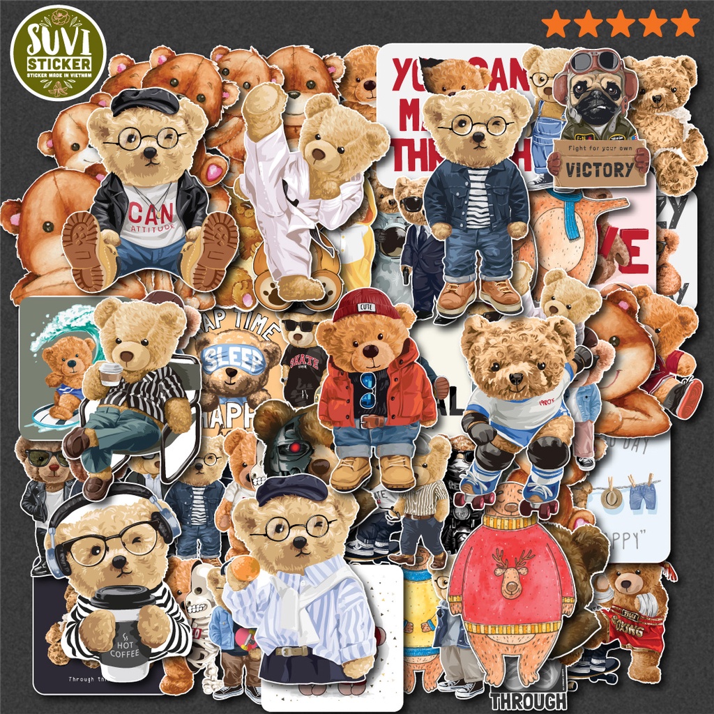 50 Sticker Teddy Bear chống nước sticker dán mũ bảo hiểm, laptop, điện ...