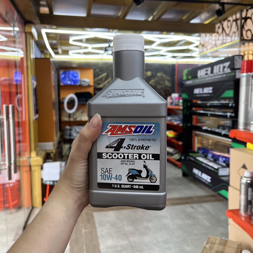 Nhớt Amsoil Scooter 4T 10W40 Cho Xe Tay Ga 946ML Tặng Láp Zeus Và Phễu