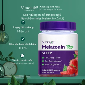[Mã COSDAY572 -10% đơn 150K] Kẹo ngủ ngon, hỗ trợ giấc ngủ Natrol Gummies Melatonin 5mg - 10mg của Mỹ