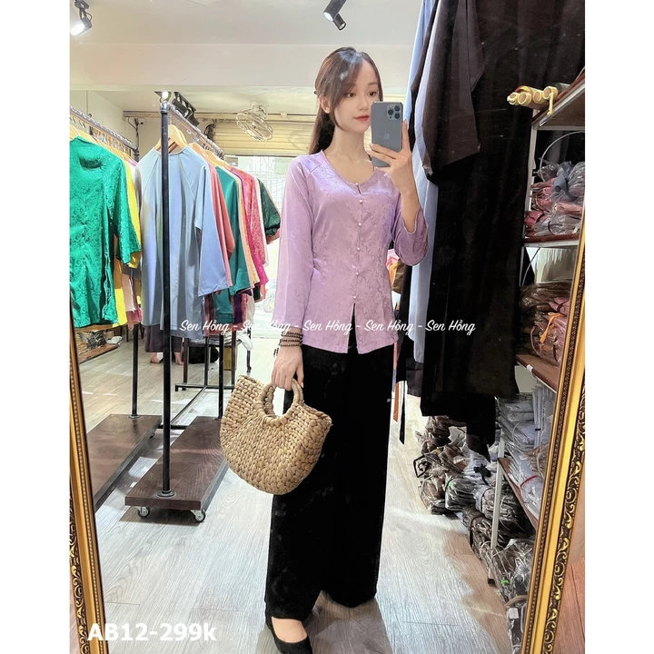 ÁO BÀ BA GẤM VÂN HOA NỔI 3D # đồ bà ba lẻ áo quần chính hãng Sen Hồng # bà ba siêu sang chảnh AB12