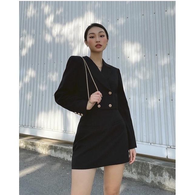 Bộ -Áo blazer nữ & Chân váy [MAY THEO SỐ ĐO] - chất liệu cao cấp, 2 lớp, lót lụa mềm, màu ĐEN - Tiệm may Diluclothing
