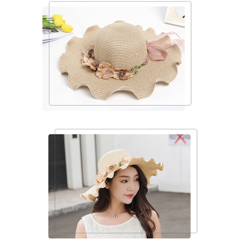 Mũ Rộng Vành Nón Cói Đi Biển Đan Có Hoa Và Nơ Thêm Dịu Dàng Chống Tia M.E.N H991 UV