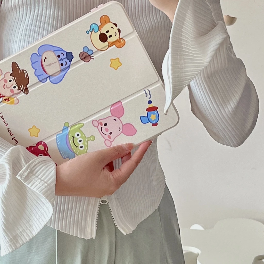 Ipad Từ Acrylic-Winnie the Pooh Sticker Case cho ipad Case 2019 10.2 ipad air 4 10.9 ipad 9.7 2024 1