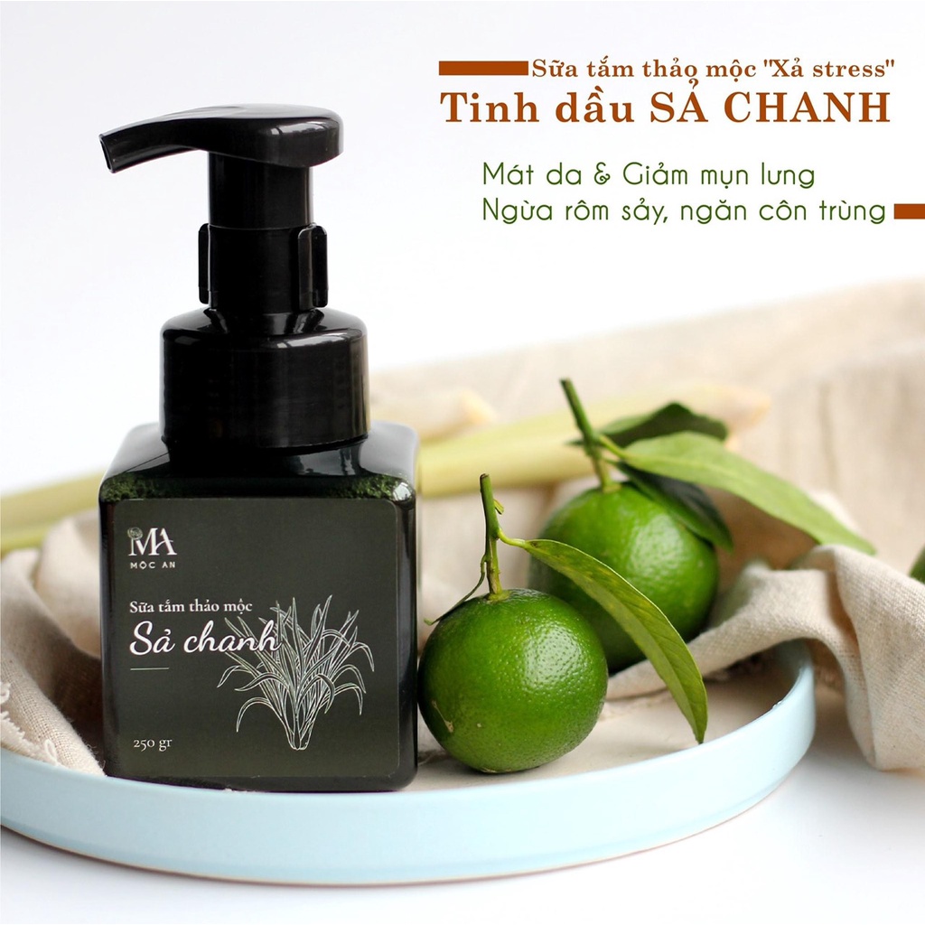Ảnh Sữa Tắm Thảo Mộc Tinh Dầu Sả Chanh Mộc An Chiết Xuất Tự Nhiên, Giảm Mụn Ngừa Rôm Sảy 250g 2