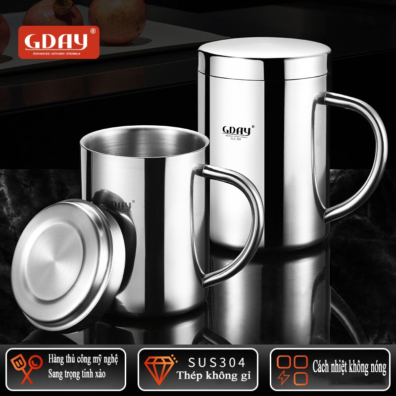 Cốc inox 304, ca inox có quai,có nắp, cứng, bền, cách nhiệt cao cấp ...