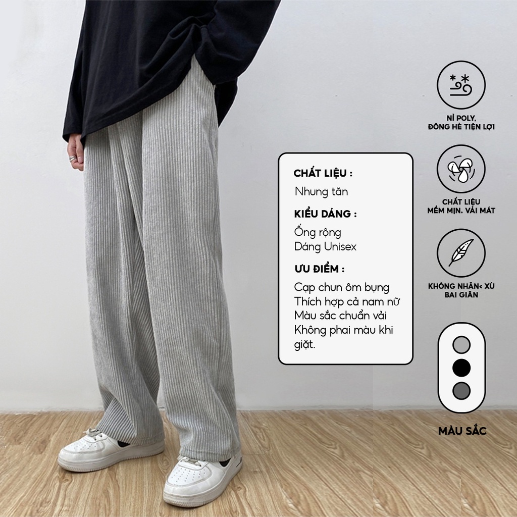 Mô tả Quần ống rộng unisex chất vải nhung tăm mềm mịn co giãn thoải mái thương hiệu ELNIDO - 2