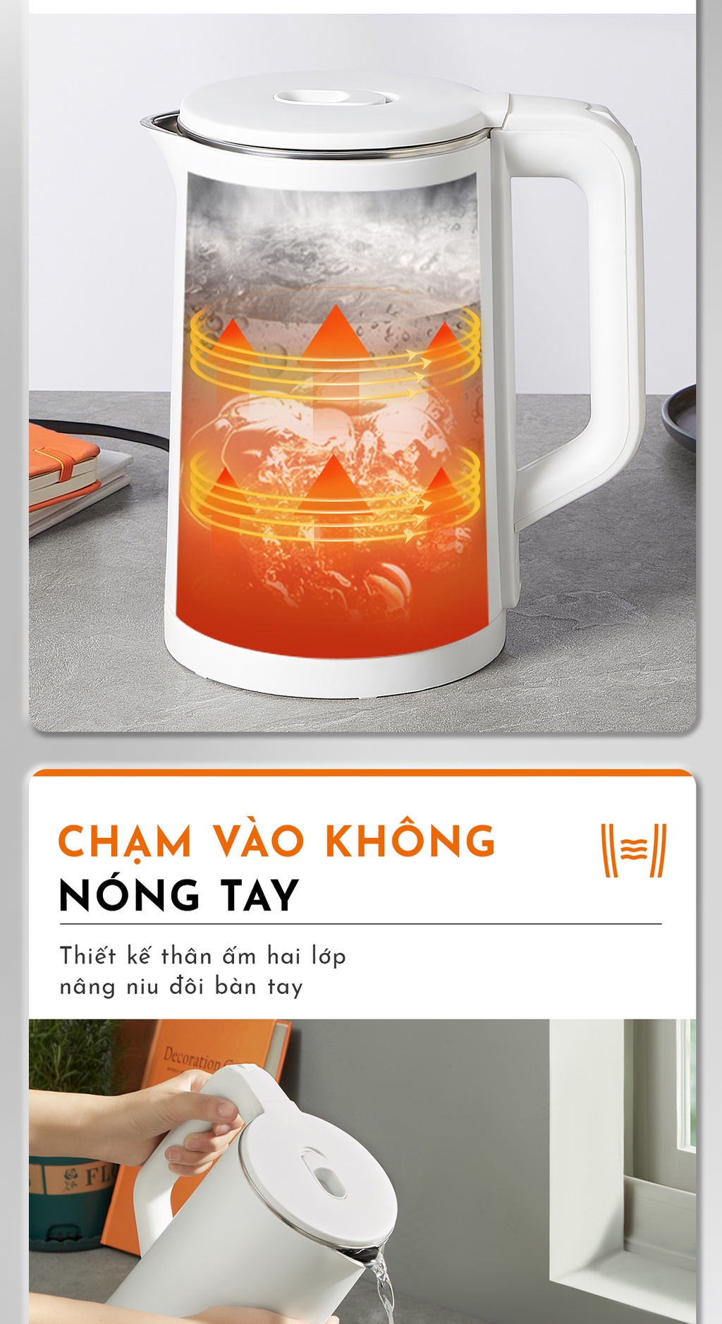 Mô tả Bình đun siêu tốc Gaabor EK20M-WH02A dung tích lớn 2L công suất 1500W chất liệu inox sôi nhanh dễ vệ sinh - 1