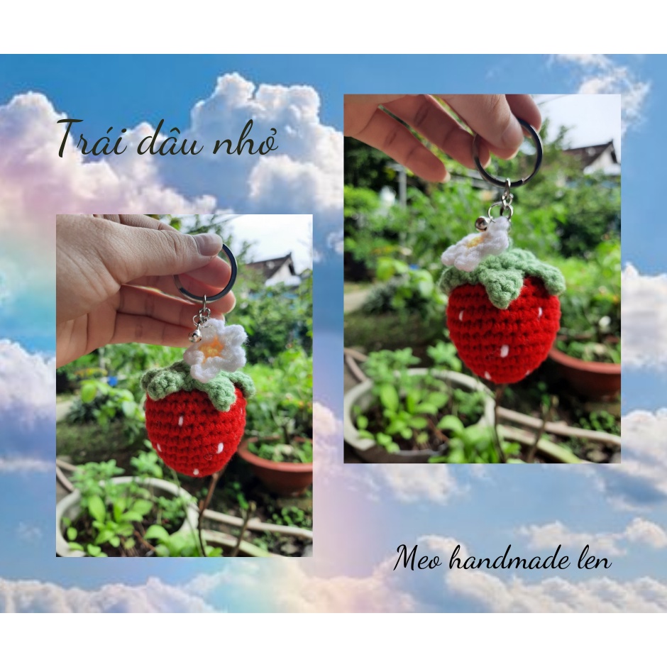 Móc khóa dâu tây - Handmade len - Amigurumi (có chuông)