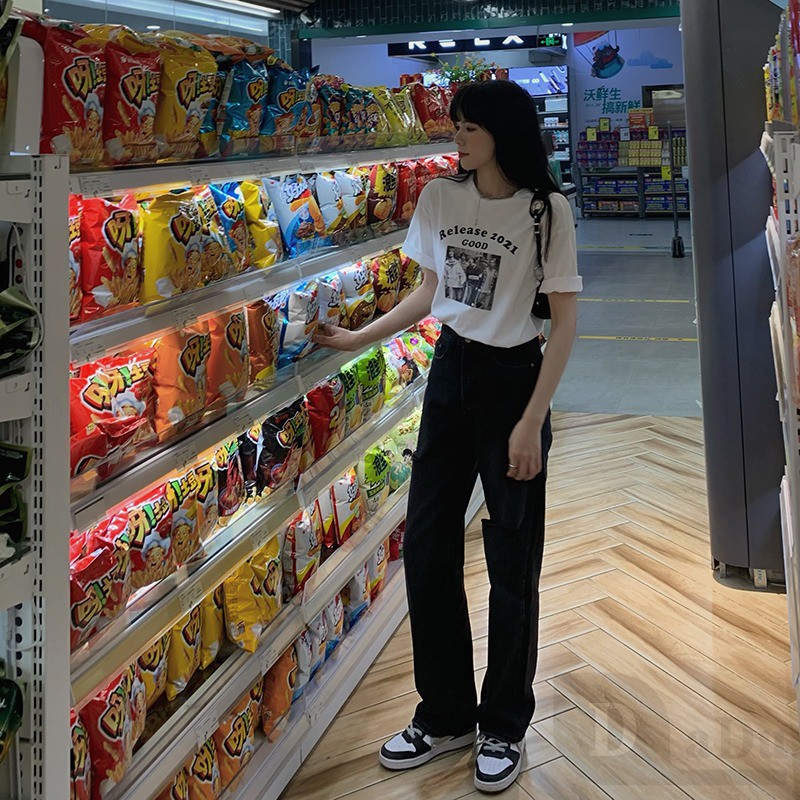 Ảnh Quần Jeans Nữ Lưng Cao Ống Rộng Cá Tính 1
