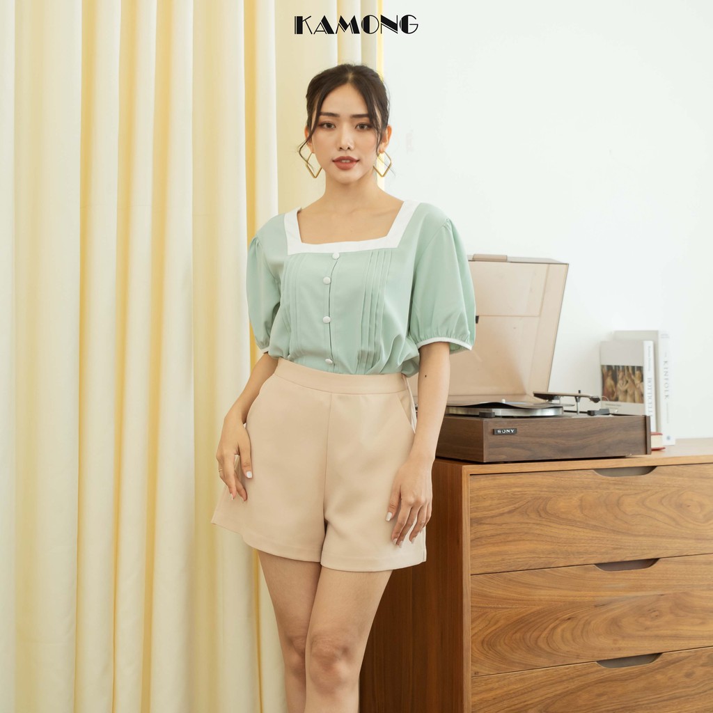Ảnh Quần short nữ lưng cao KAMONG dáng quần ống rộng Q002 4