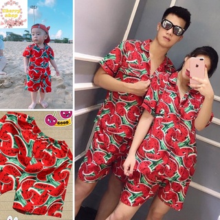 Đồ bộ gia đình đi biển dưa hấu đỏ