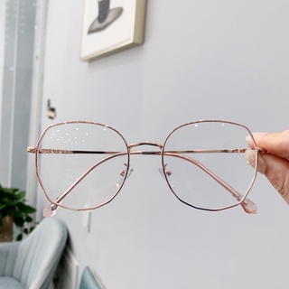 Kính cận thời trang nam nữ gọng kim loại hình đa giác, mắt kính không độ phong cách Hàn Quốc đẹp HANASO 045