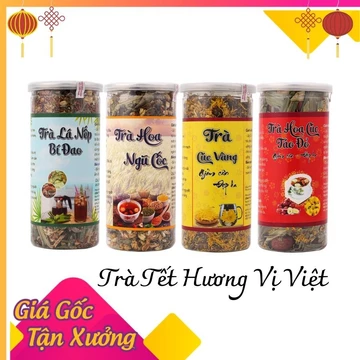 Quà tết ý nghĩa cao cấp bộ trà hoa tứ quý gồm trà hoa ngũ cốc, trà lá nếp, trà hoa cúc, trà táo đỏ - TC4