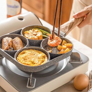 Chảo Chiên Trứng 4 Ngăn Vân Đá Chống Dính Đa Năng - Làm Bánh 4 Ngăn 4 Lỗ Tiện Dụng