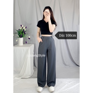 Quần vải ống suông dài cạp cao khóa trước - Hàng thiết kế Q09