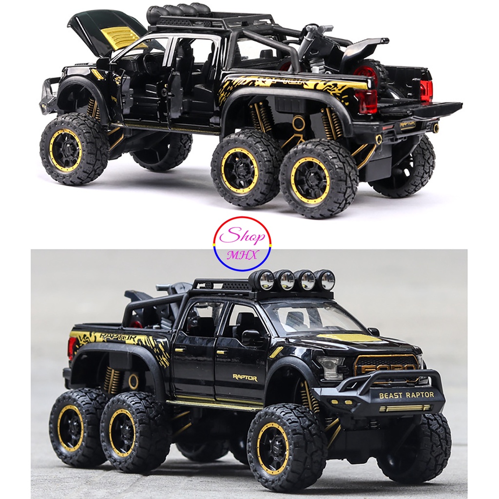 Xe mô hình sắt Ford Raptor Offroad Beast 6x6 TẶNG KÈM BIỂN SỐ tỉ lệ 1: ...