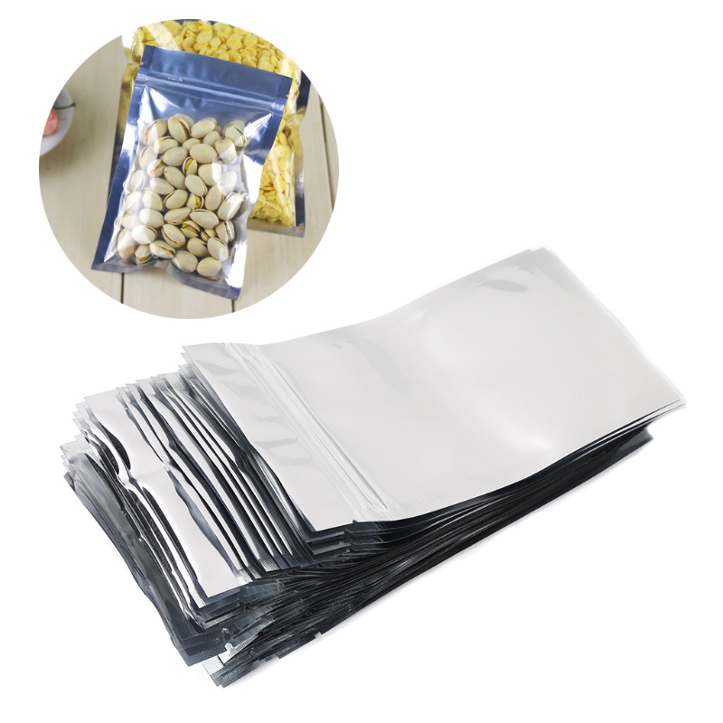 Ppy 50 Chiếc 8 5x14cm Bạc Nhôm Lá Mylar Có Thể Thu Hồi Túi Trước Trong Suốt Chống Rò Rỉ