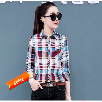 Áo sơ mi ca rô dài tay phong cách năng động trẻ trung dành cho nữ