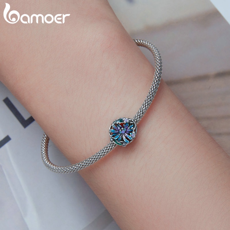 Hạt cườm BAMOER bạc 925 hình mắt quỷ xỏ làm trang sức DIY