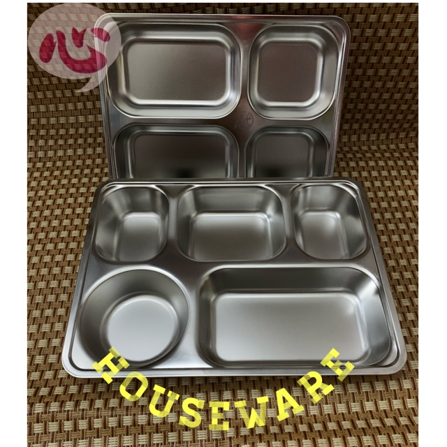 Bộ KHAY CƠM PHẦN INOX SÂU NHỎ 4NGĂN LỚN , 5NGĂN CÓ NẮP ĐẬY