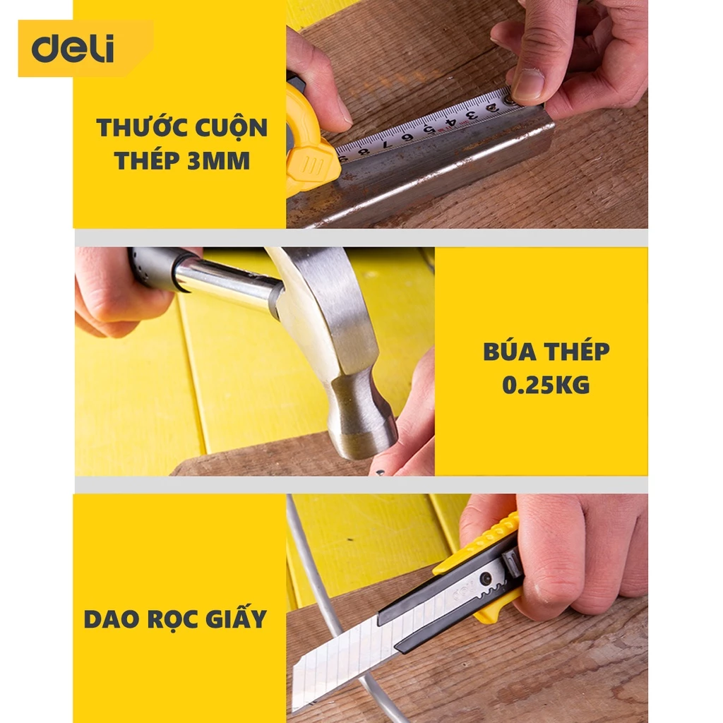 Bộ Dụng Cụ Sửa Chữa Nhiều Chi Tiết Deli Cao Cấp Hộp thùng đồ nghề đa năng - Công cụ toàn diện