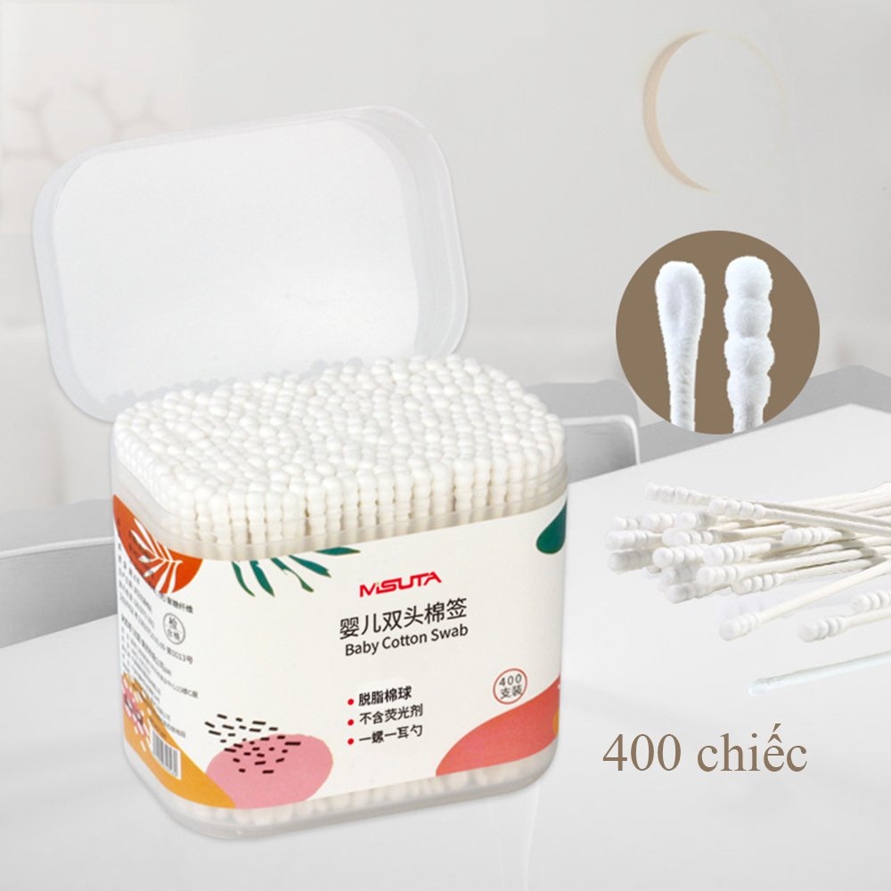 Tăm bông Misuta cho bé sơ sinh chất liệu bông tự nhiên, hộp 200 que và hộp 400 que Shop Mẹ Sóc