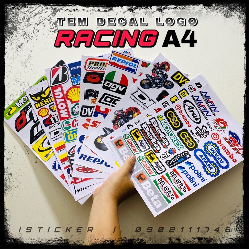 Tem decal logo racing A4 dán xe máy, laptop, nón (mũ) bảo hiểm, vali ...
